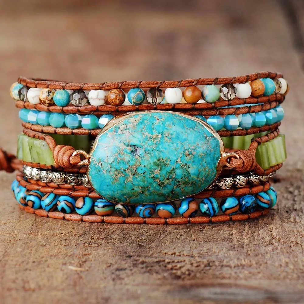 Bracelets enveloppants spirituels pour femmes avec pierres naturelles et 5 couches de cuir - Bracelet énergétique pour femme - Cadeaux bohèmes_voghion.com