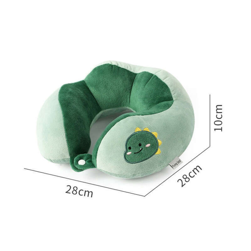 Almohada para el cuello con estampados de dinosaurio verde de dibujos animados en forma de U de camello para la oficina, para proteger la siesta, para viajes, aviones_voghion.com