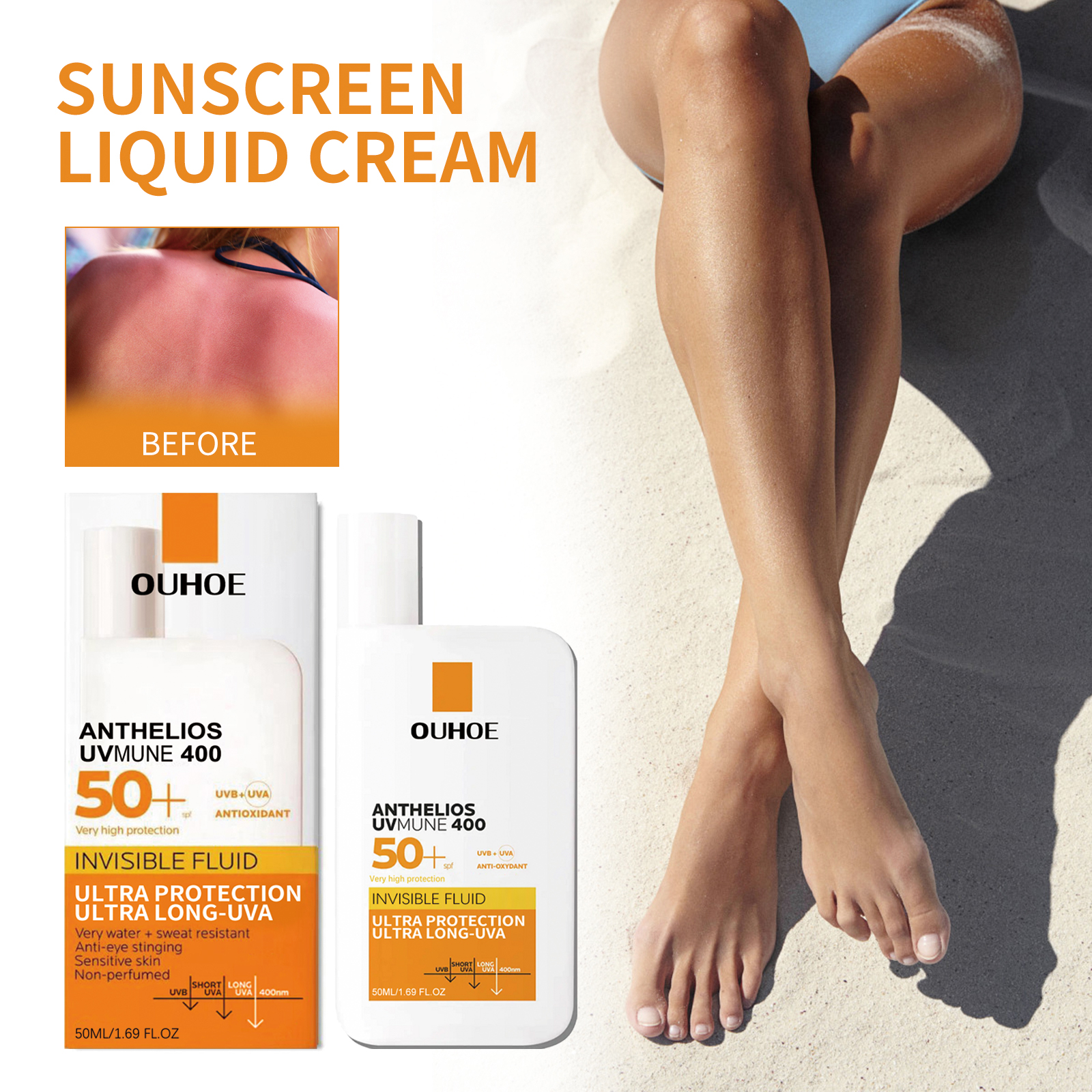 OUHOE Flüssige Schutzcreme, UV-schützende Feuchtigkeits- und Reparaturcreme für die Gesichtshaut im Sommer im Freien_voghion.com