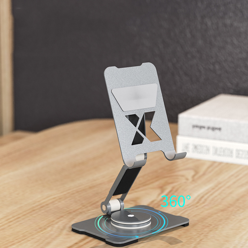 Supporto per telefono cellulare da tavolo in metallo, rotazione a 360 gradi, supporto per piattaforma di sollevamento pieghevole a doppio asse regolabile, supporto per iPad_voghion.com