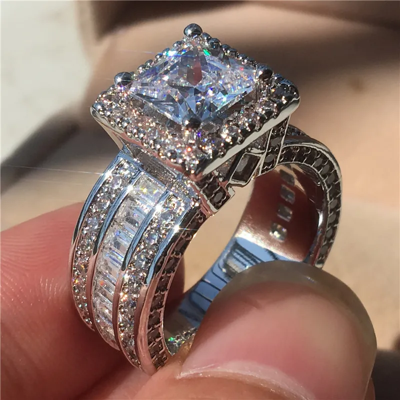 Sterg Sier Ring Prinsesseslebne Vielsesringe 3 karat Lab Dia Modesmykker Til Kvinder Forlovelsesjubilæum_voghion.com