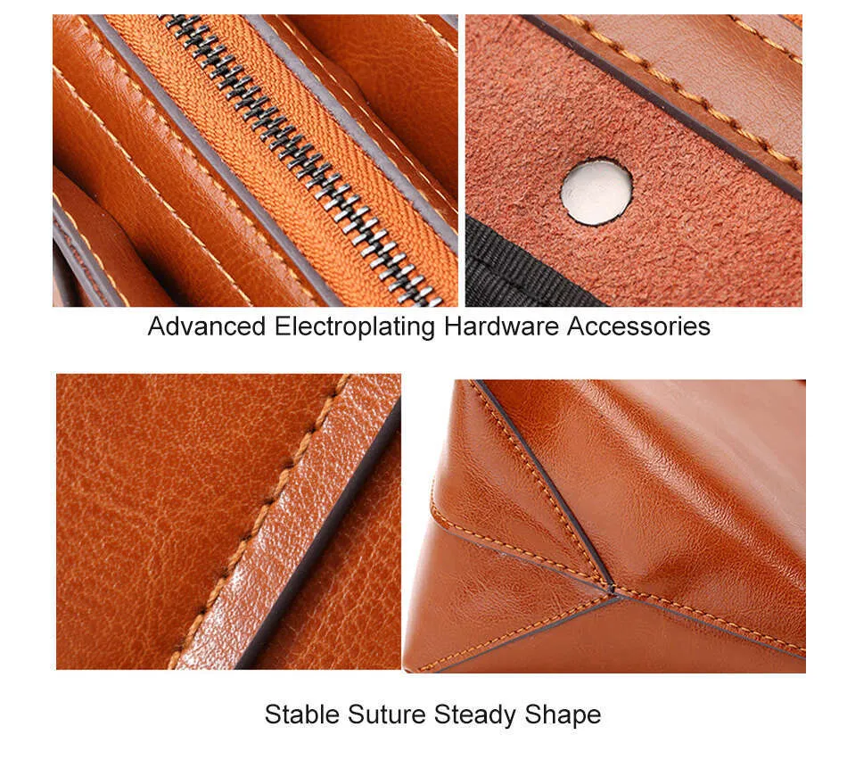 Zency Soft Cowhide Leather Fashion Women Shoulder Retro Brown Tote Handbag Large Capacity Lady Shopping Bag Black Grey_voghion.com