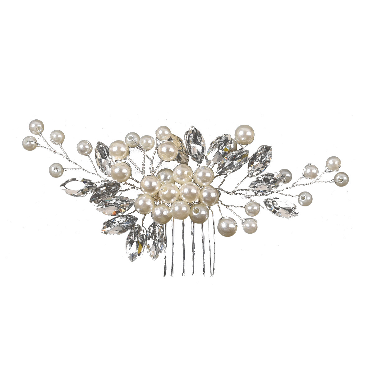 Bridal Wedding Handmade Hair Accessories Pearl Rhinestone Marquise Glass Hair Comb Insert Hair Accessories European and American Cross-Border_voghion.com