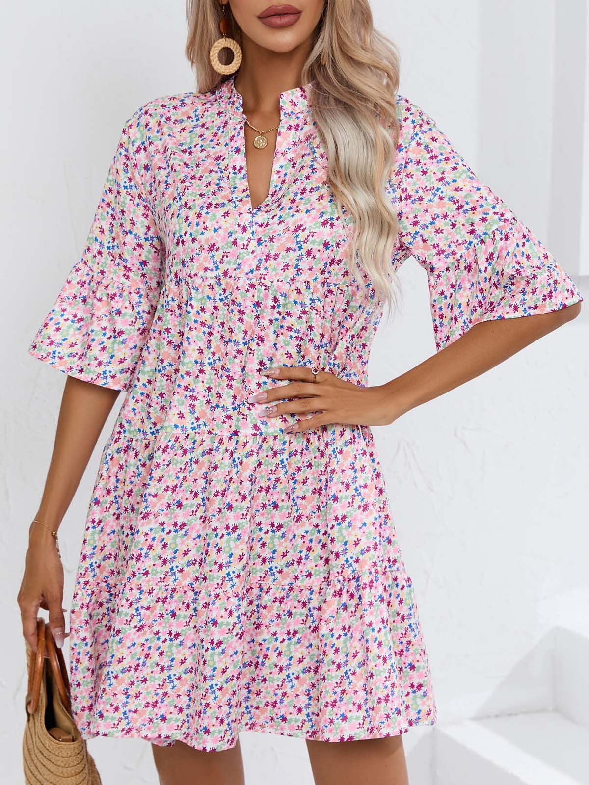 Abito da donna con gonna corta casual con scollo a V allentato estivo 2023_voghion.com