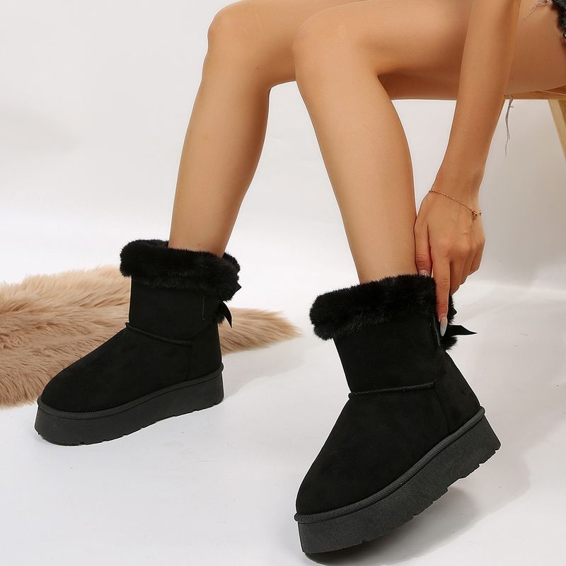 Foreign trade cross border winter new snow women's bottom bow leisure plus veet thick warm non slip cotton boots_voghion.com