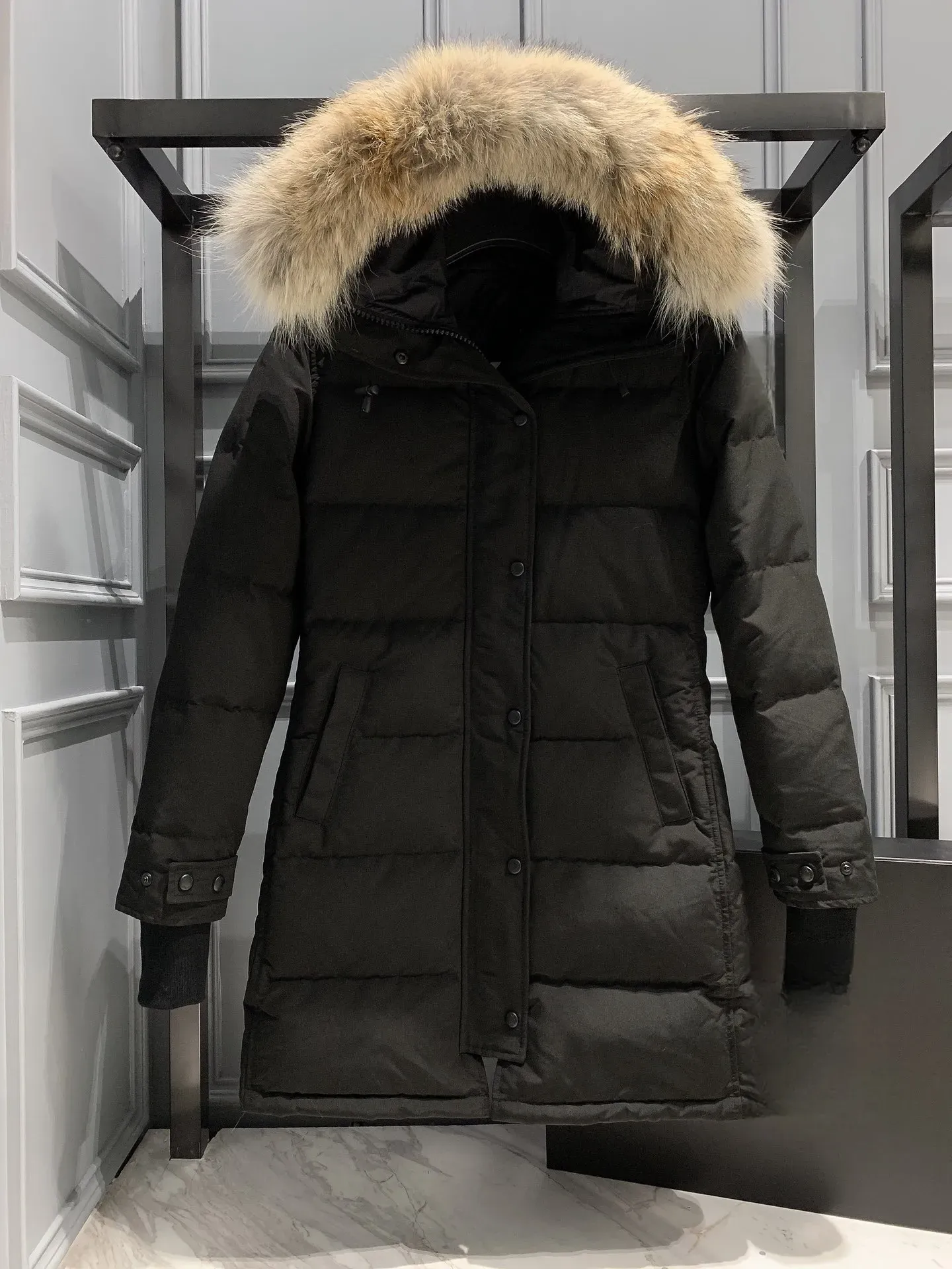 Parkas femininas de grife jaqueta feminina de plumas marca de moda canadense casaco longo bolso gola de pele top térmico feminino outono_voghion.com
