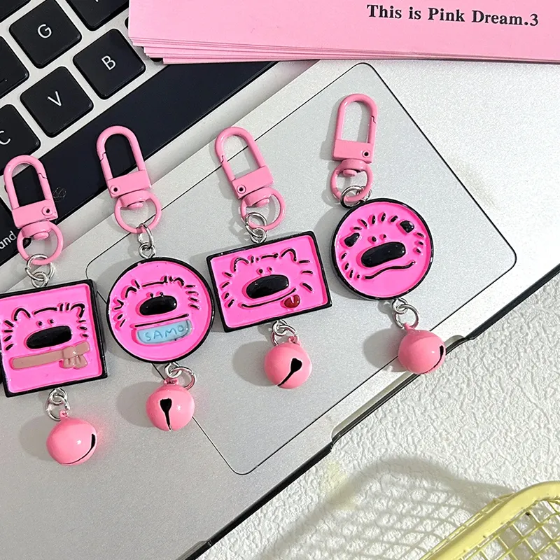 Cute Pink Samoyed Puppy Series Keychain Animal Bell Pet Memorial Keyring Dog Pendant Backpack Charms Car Bag Decor Kids_voghion.com