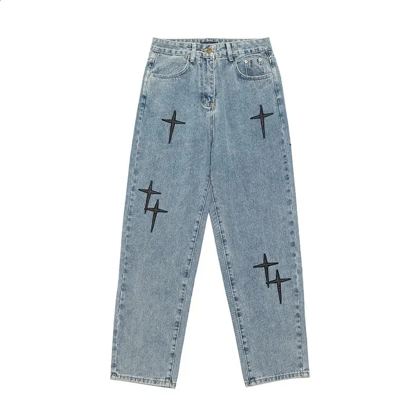 Drucke Herren Street Kleidung Tasche Weite Bein Jeans Koreanische Mode Kleid Gerade Beiläufige Lose Cowboy Cargo Hose 240911_voghion.com