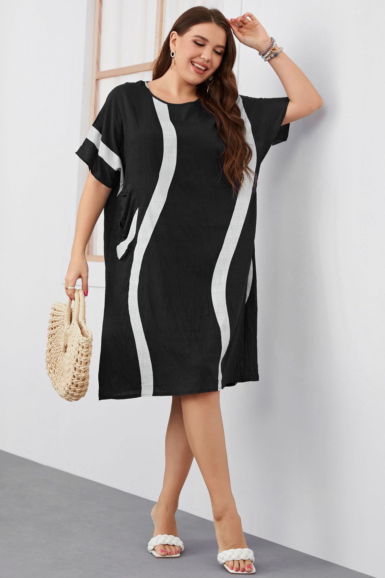 Women's short-sleeved large size loose dress _voghion.com