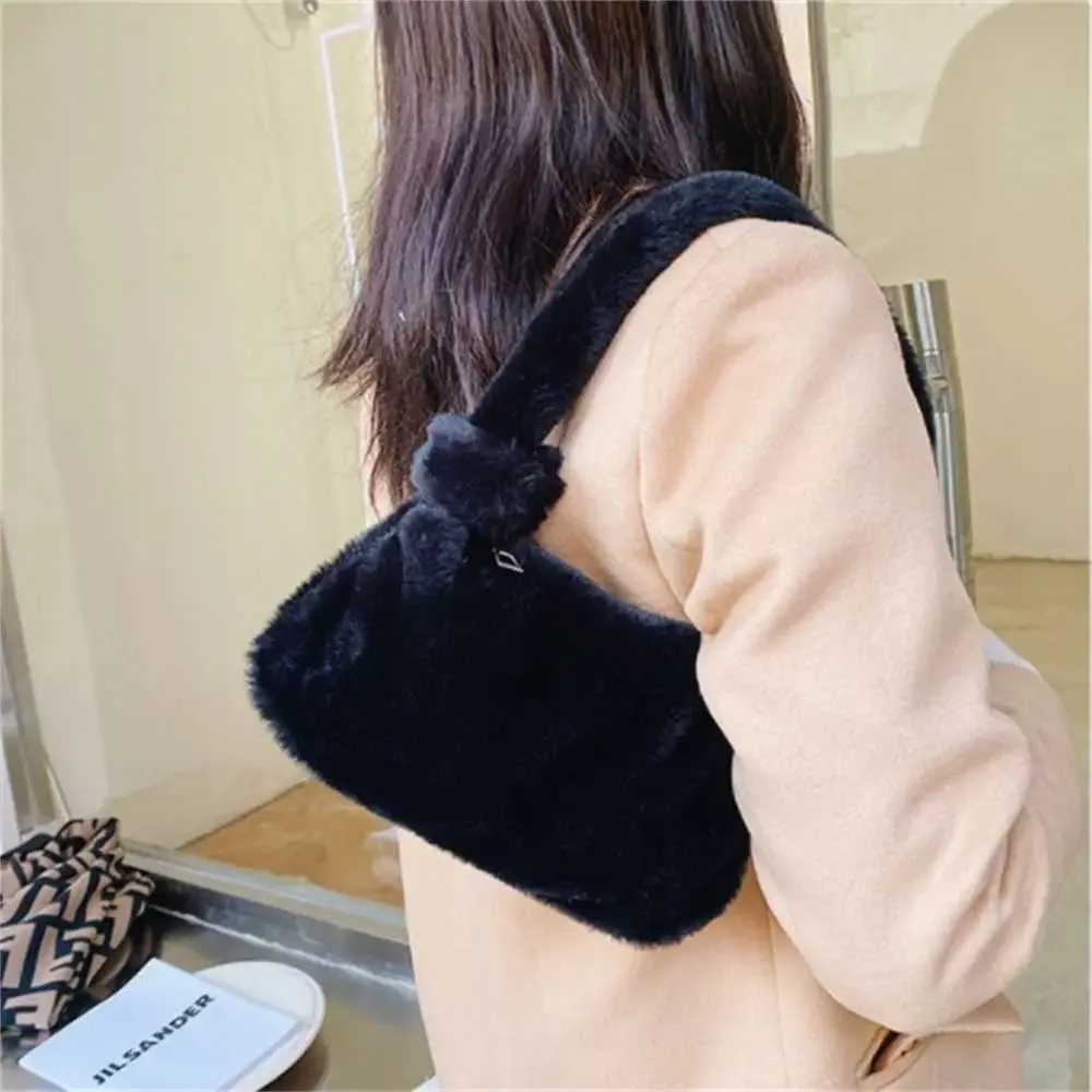 Fi Wen Mini Shoe Fem Borsa a mano in peluche invernale con fondo tinta unita, piccolo portafoglio Y241026_voghion.com