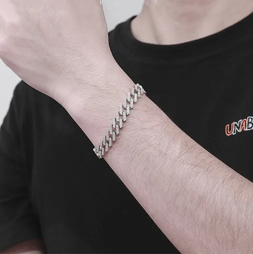 Manufacturer custom 10mm sier thick chunky zirconia full paved ice out cuban chain bracelet_voghion.com