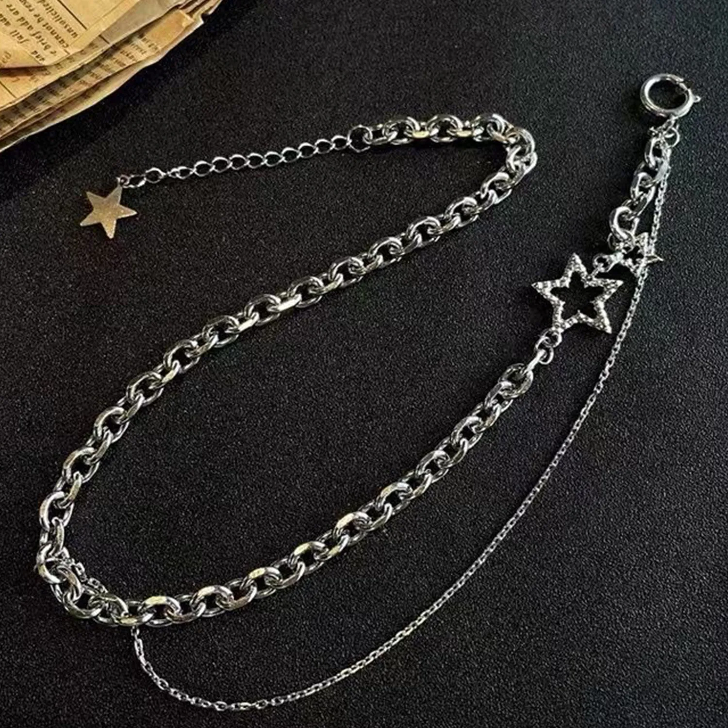 Collane con ciondolo Stella lucida Collana girocollo con nappa a strati Gioielli per donna 2024 Moda Pentagramma Catena color argento_voghion.com