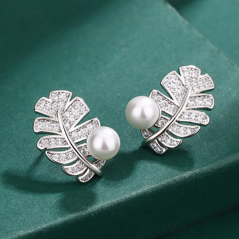 Orecchini con perle in argento Sterling S, collana con ciondolo, gioielli per donne, orecchini di design con piume di cristallo splendente_voghion.com