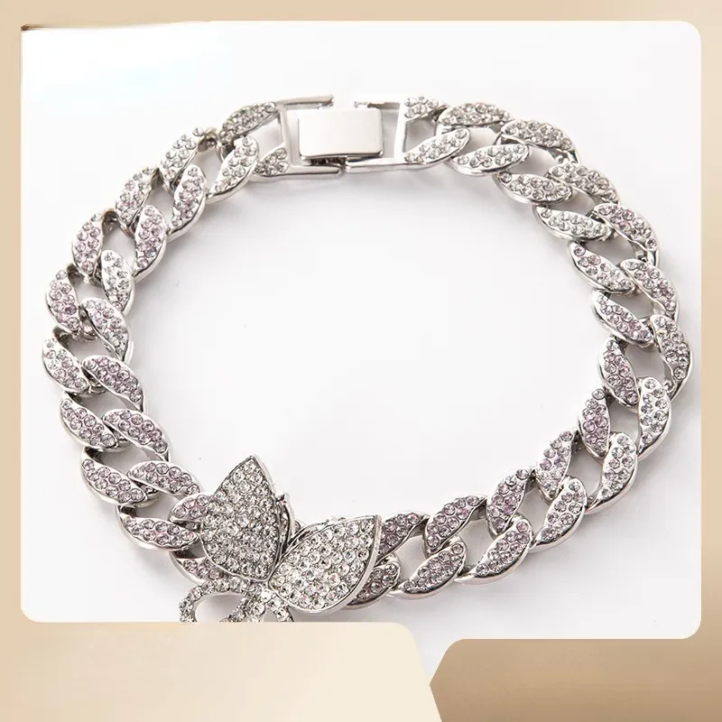 Charm Armbånd Mode Bling Krystal Sommerfugl Form Til Kvinder Prong Cubansk Armbånd Fodkæde Hip Hop Lced Out Smykker_voghion.com