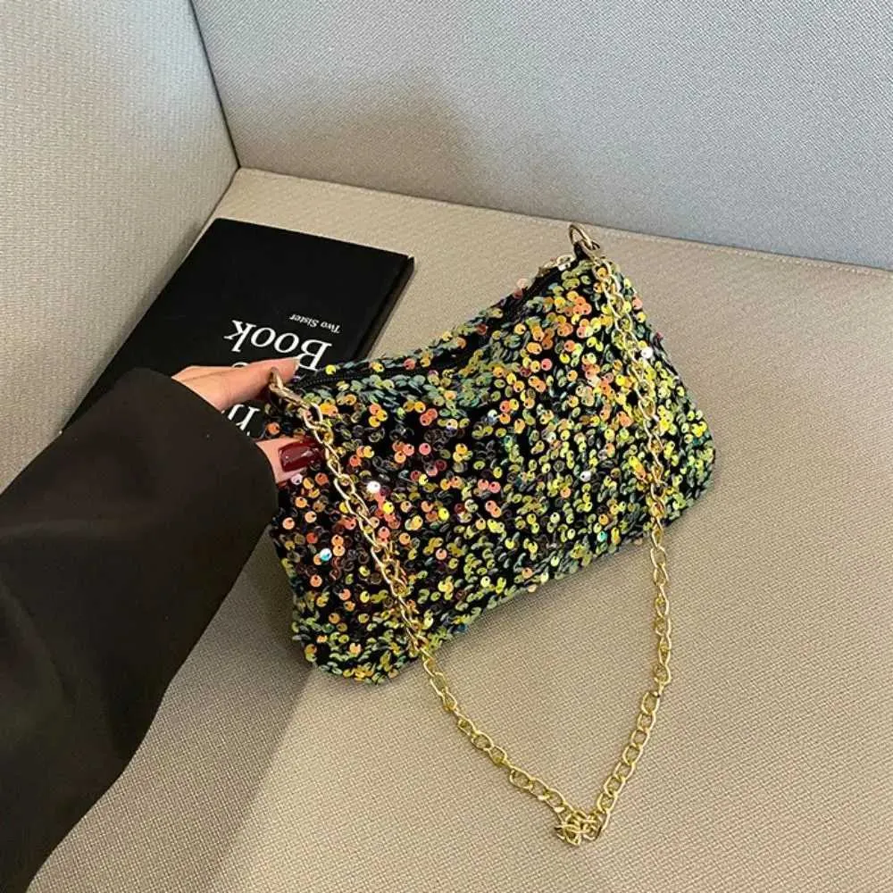 Chain cross body solid color Korean sequin shoulder bag mobile wallet Y241019_voghion.com