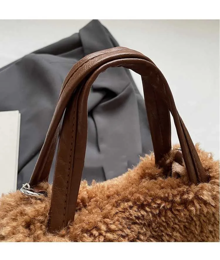 Grande borsa a mano in peluche borsa a spalla donna morbida_voghion.com