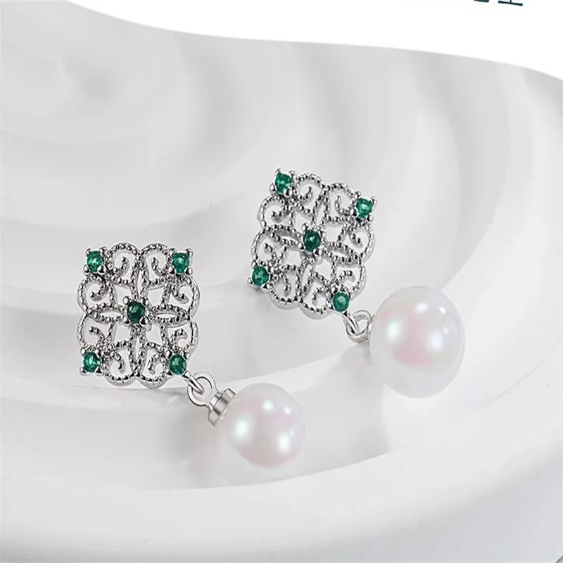 Chic Pearl Drop Earrings With Gold Crystal Accents In Silver_voghion.com