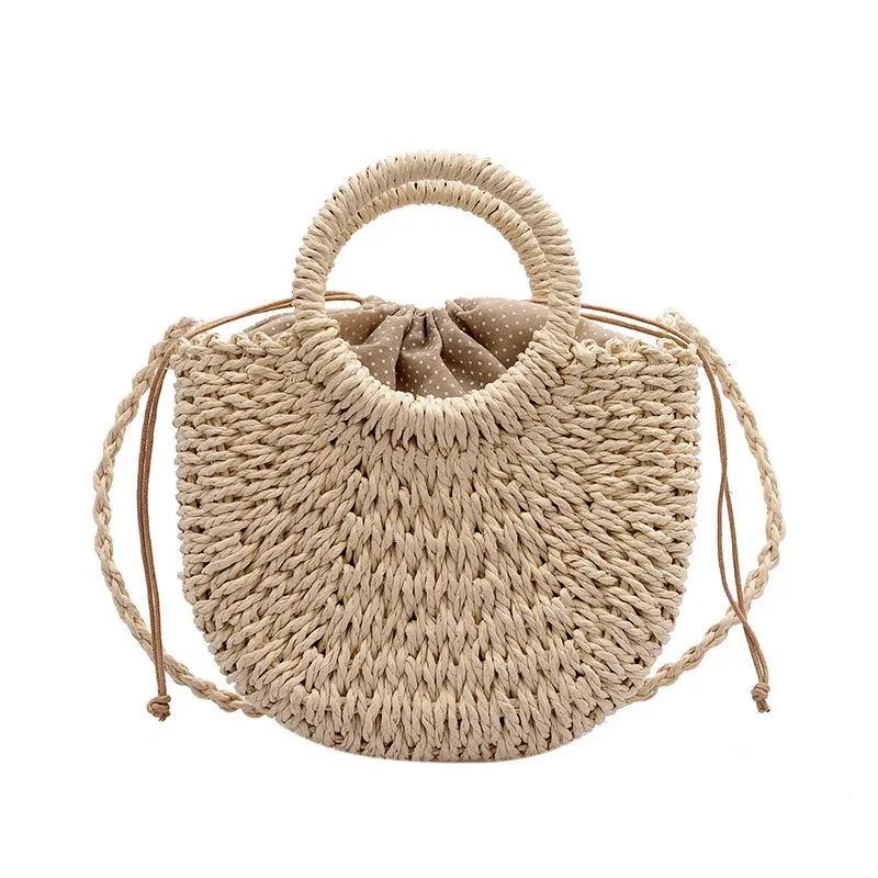 Half-round Rattan Shoulder Bag Large Capacity Summer Beach Tote_voghion.com