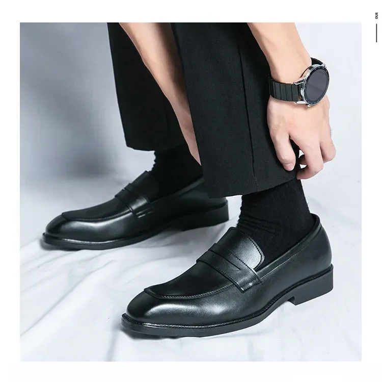 Mode Penny Slip On Loafers Leder Männer Einfache Spitzschuh Kleid Business Anzug Casual Party Hochzeit Schuhe Für Man2024_voghion.com