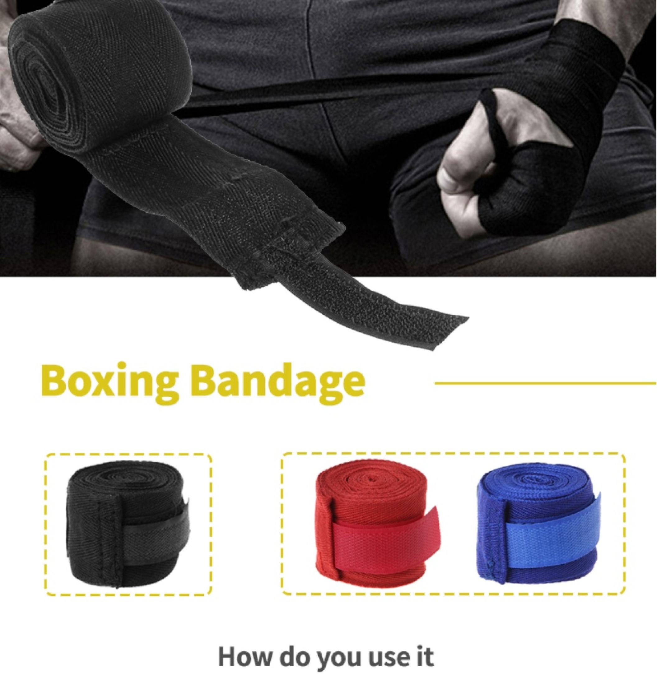 1 paio 5M/3M 100% cotone Bo Strap Bendaggio Velcro Guanti per le mani Bende Sanda Muay Thai MMA Taekwondo_voghion.com