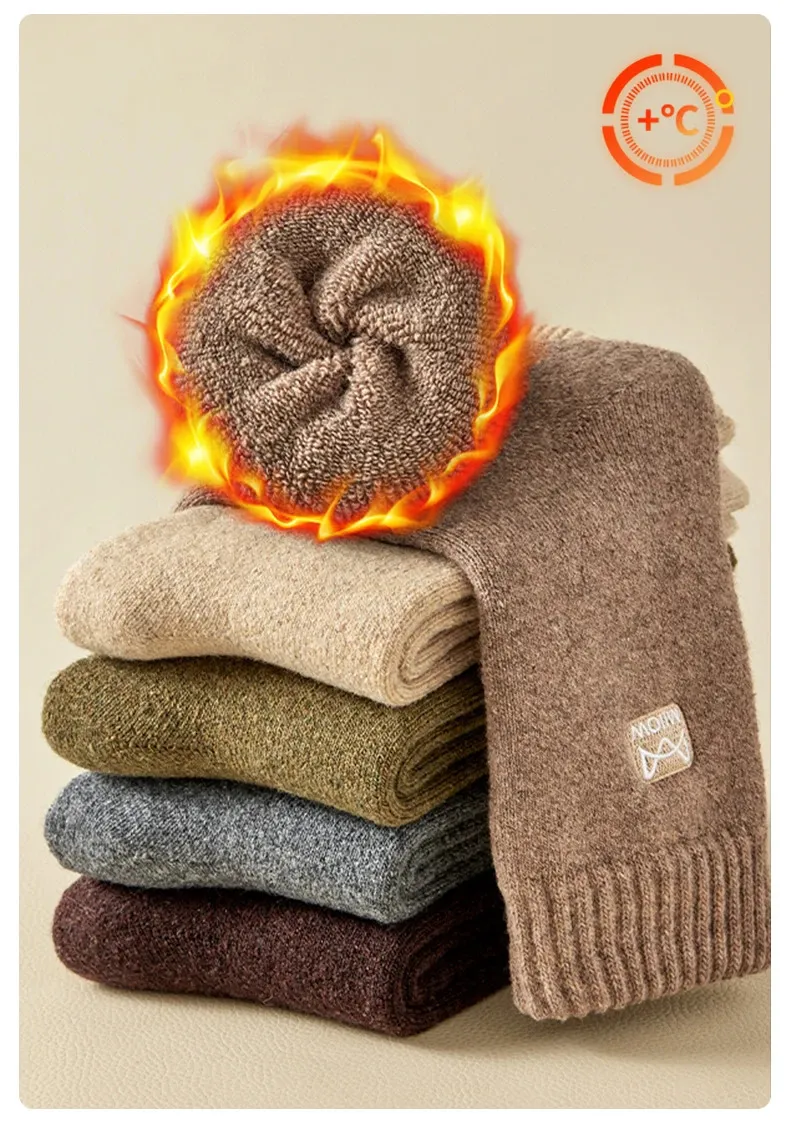 MiiOW Merino Wool Mens Inverno Spessi Freddi Resistenti Cashmere Lunghi Stivali da Neve Retro Marrone Calzini Asciugamano Caldi 241206_voghion.com
