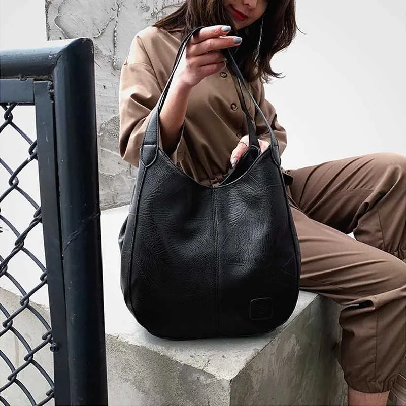 Women Vintage Shoulder Bag Designers PU Leather Handbags Female Top-handle Hobo Bags Fashion Brand Large Capacity_voghion.com