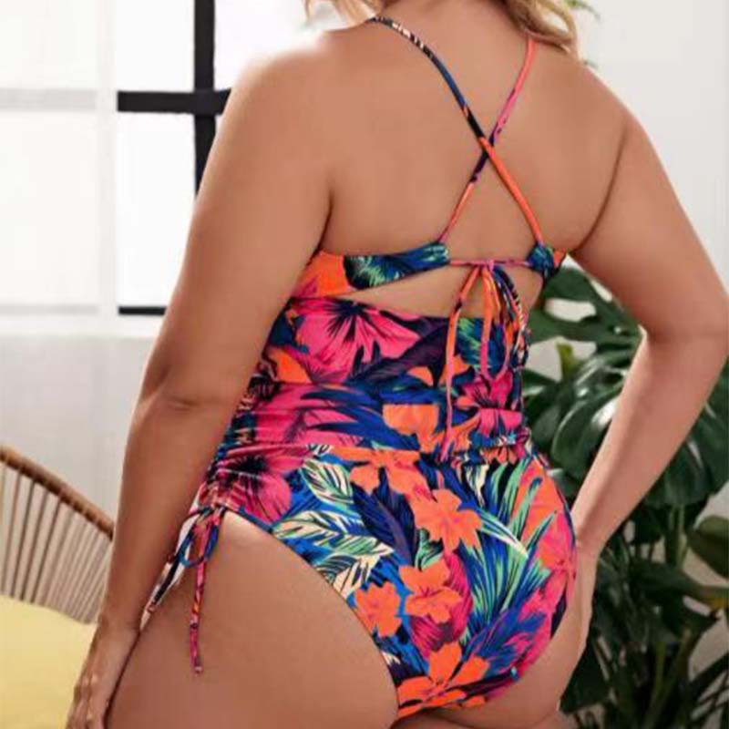 Frauen große größe fett mädchen gedruckt versammelt hohl einteiliges sexy bikini frauen badeanzug_voghion.com
