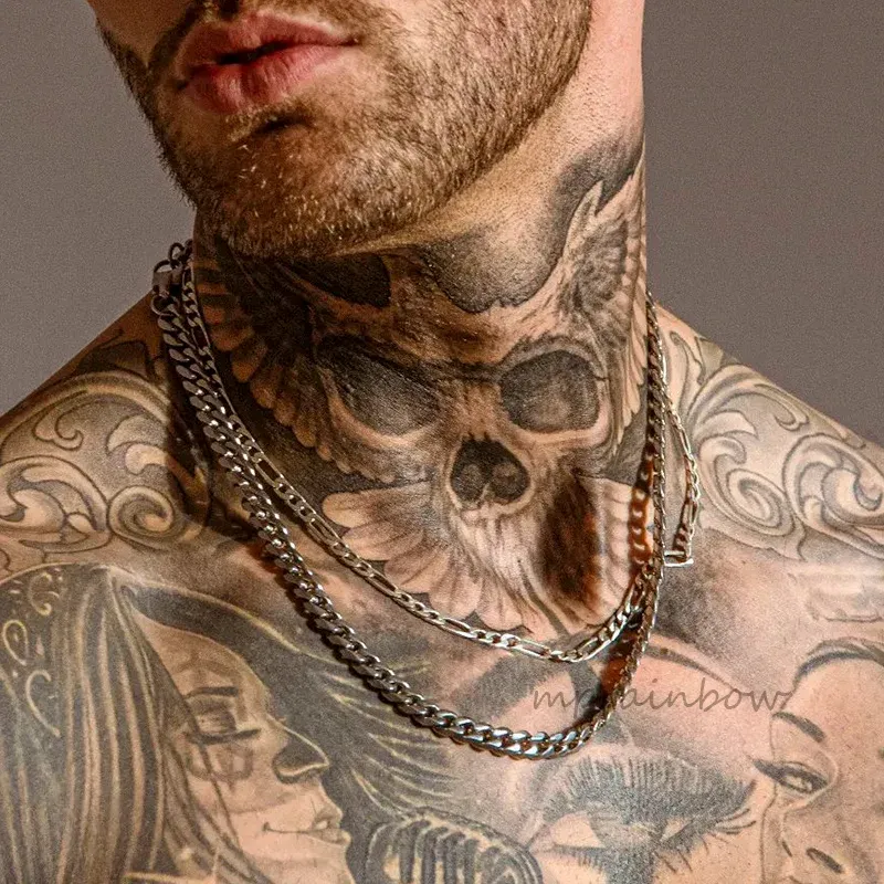 Kubanische Kettenglieder 3 bis 11 MM 14K Weißgold Halskette für Männer Choker Herren Lange Halsketten Schmuck_voghion.com