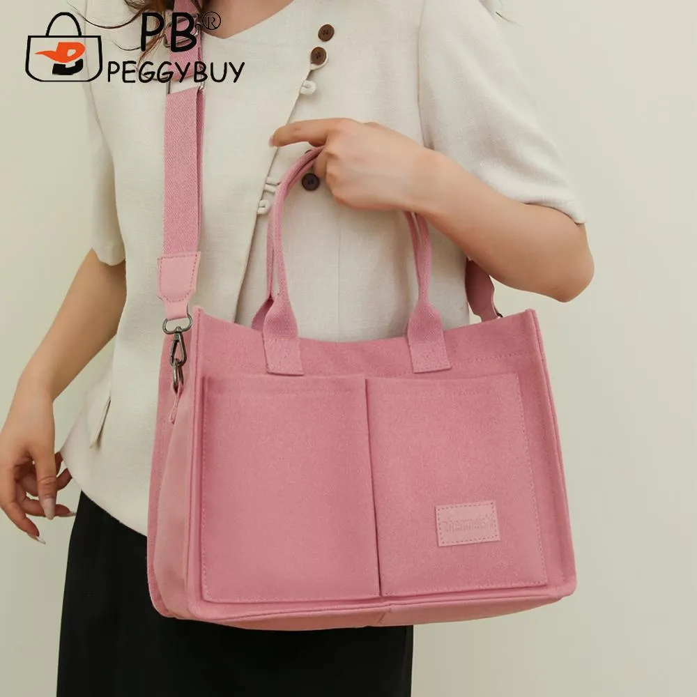 Women Fashion Shoulder Large Capacity Canvas Simple Shopping Adjustable Strap Multi Pockets Casual Satchel Bag_voghion.com