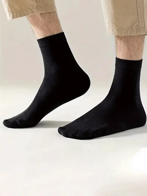 10 pairs of Men's calf socks Black business mid-leg dress shoes high leg sports stockings_voghion.com