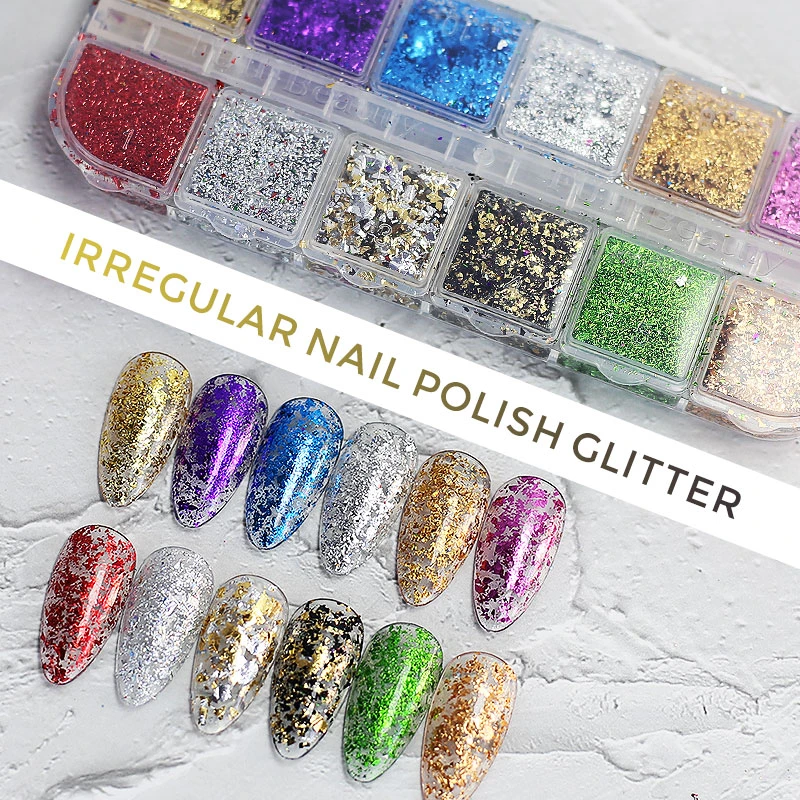 Arte Clavo Spangles Nail Glitter Flakes Sequin 12 vnt in 1 Rose Gold Silver DIY Butterfly panirimo milteliai akriliniams nagams_voghion.com