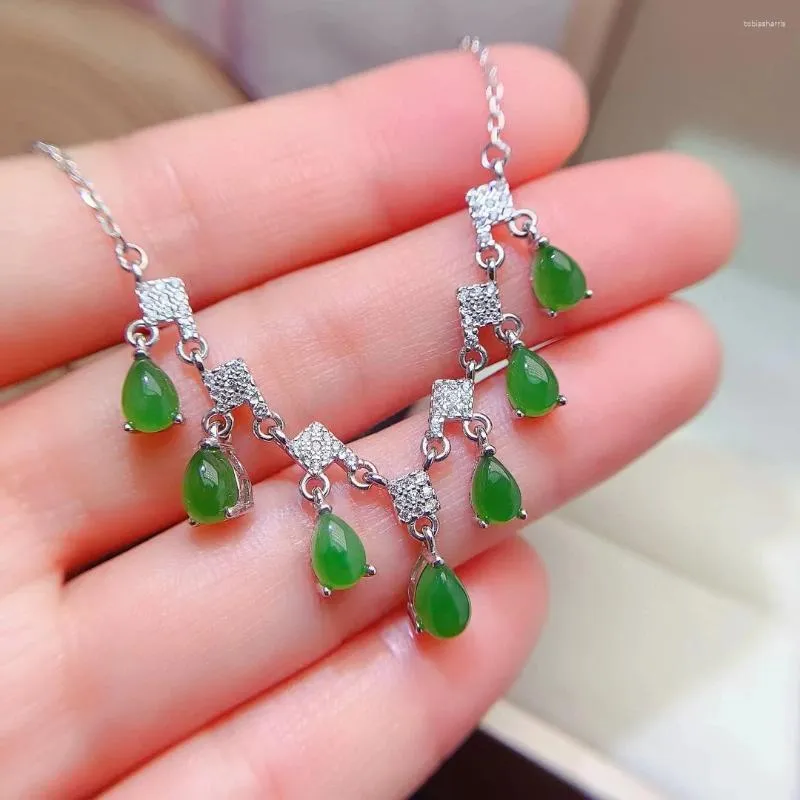 Ketten Elegante Sier Jade-Halskette für Party 4mm 6mm Natürliches Grün mit Vergoldung Allergiefreier Schmuck_voghion.com