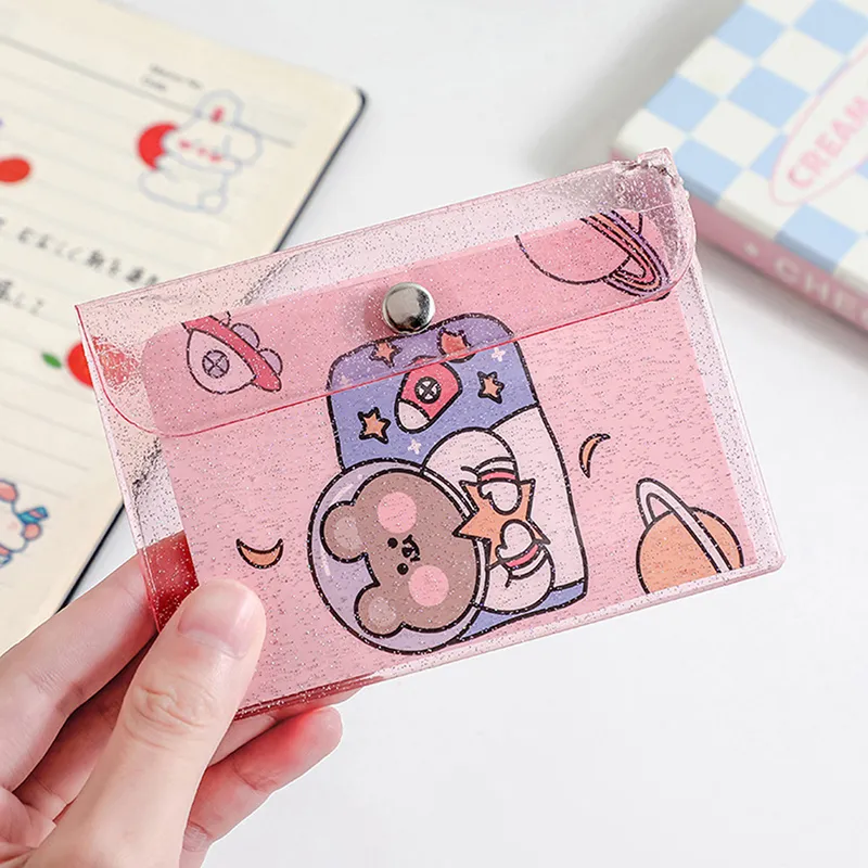 1 pz. Portamonete in PVC trasparente con portachiavi per ragazze. Piccolo portafoglio con portadocumenti e porta biglietti da visita._voghion.com