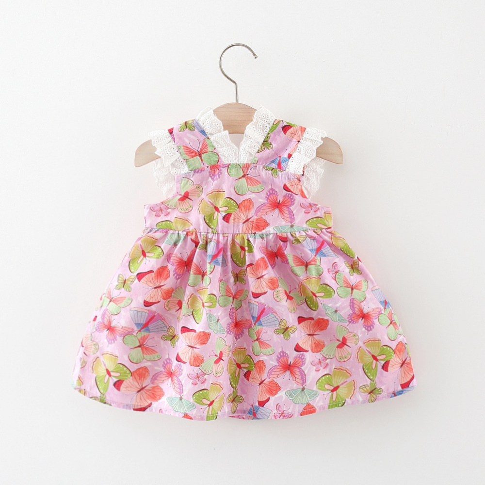 Vestito da neonata in cotone con stampa a farfalla in pizzo estivo_voghion.com