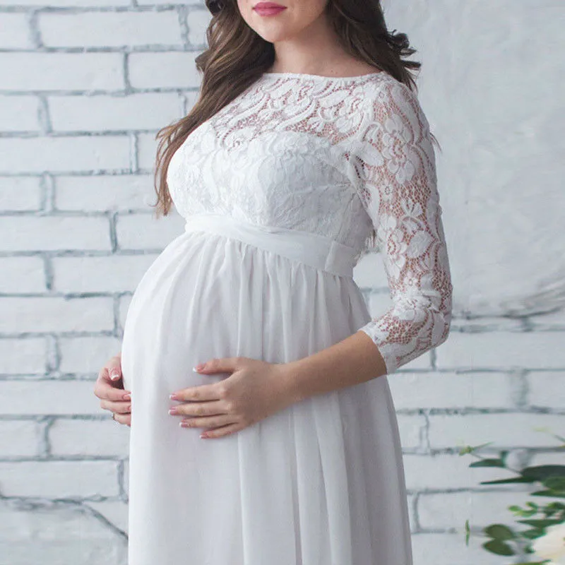 Robes de maternité femmes enceintes robe de douche de bébé accessoires de photographie vêtements de grossesse dentelle robe Maxi pour Po Shoot_voghion.com