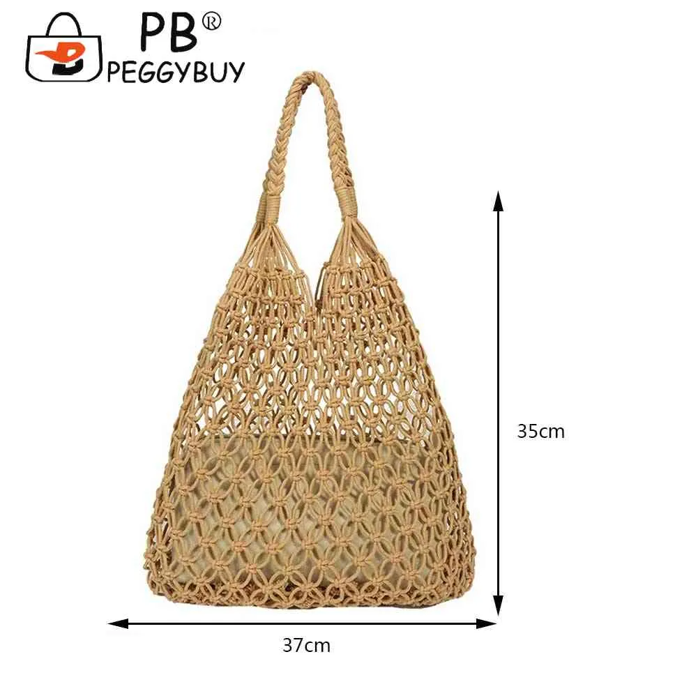 Borsa a tracolla leggera estiva alla moda in rete traforata da donna, in tessuto intrecciato, di alta qualità, grande, per la spiaggia delle donne_voghion.com