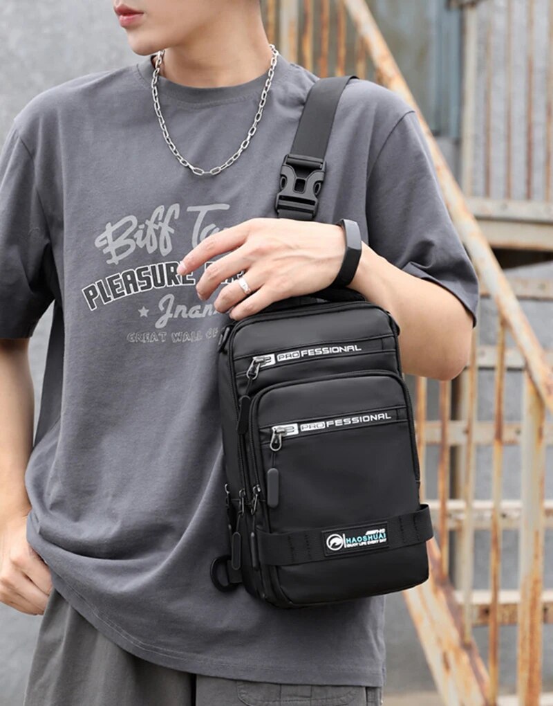 Mode Nylon Rucksack Daypack Männer Cross Body Brust Taschen Pack mit USB Lade Port Reise Männlichen Knapsack Rucksack_voghion.com