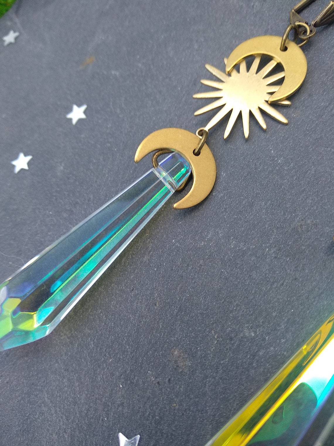 Boucles d'oreilles en vente chaude Boucles d'oreilles pendantes en cristal à la mode Boucles d'oreilles pendantes soleil et lune Cadeaux de bijoux exquis_voghion.com