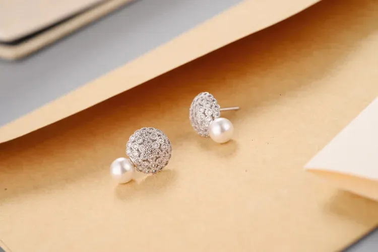 Orecchini a bottone con perla in vero argento Sterling con fiore per donne e ragazze alla moda sterlingsierjewelry brincos brinco 240618_voghion.com