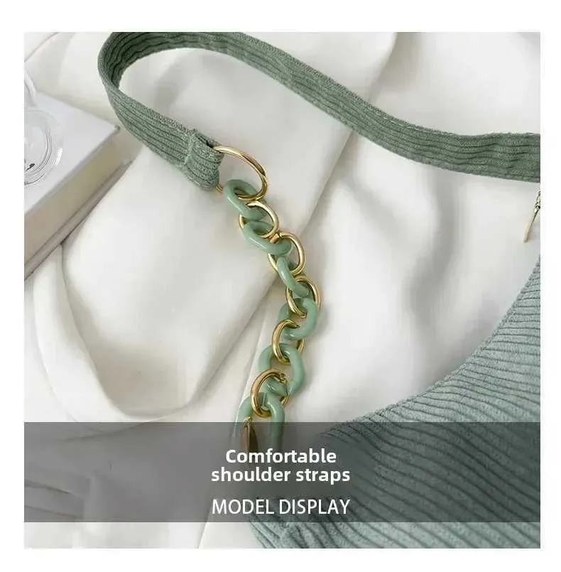 1 Stück Fi Retro Cord Unterarm lässige Umhängetasche einfarbig Reißverschluss Damen Handtasche Cluh Y241025_voghion.com