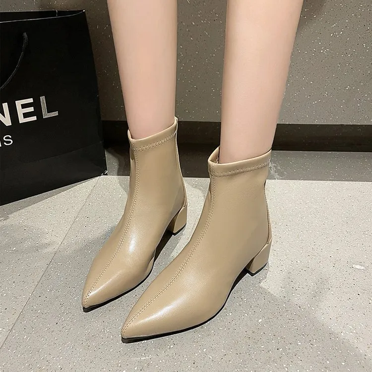 Women's Elegant Black Soft Leather High Heel Pointed Toe Slimming Stretchy Knee-length Boots New Arrival Autumn/winter_voghion.com