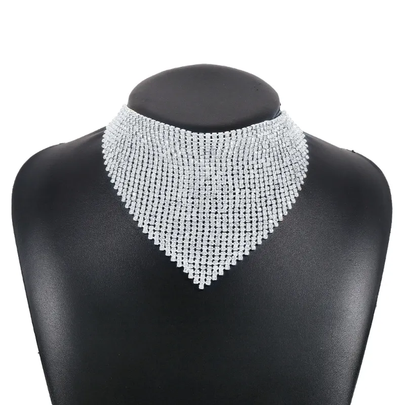 Chains Wide Crystal Bib Collar Necklace Rhinestones Choker Full Clavicle Chain Jewelry For Drop_voghion.com