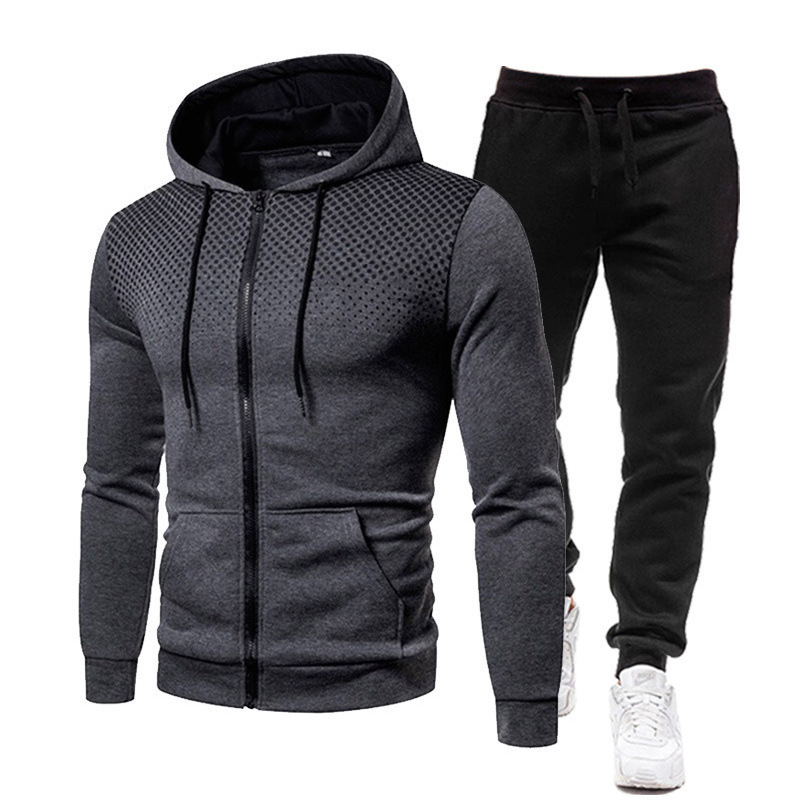 2023 Frühling und Herbst Neue einfarbige Fleece-Pulloverhose für Herren Lässiger gepunkteter Reißverschluss Sporthutüberzug_voghion.com