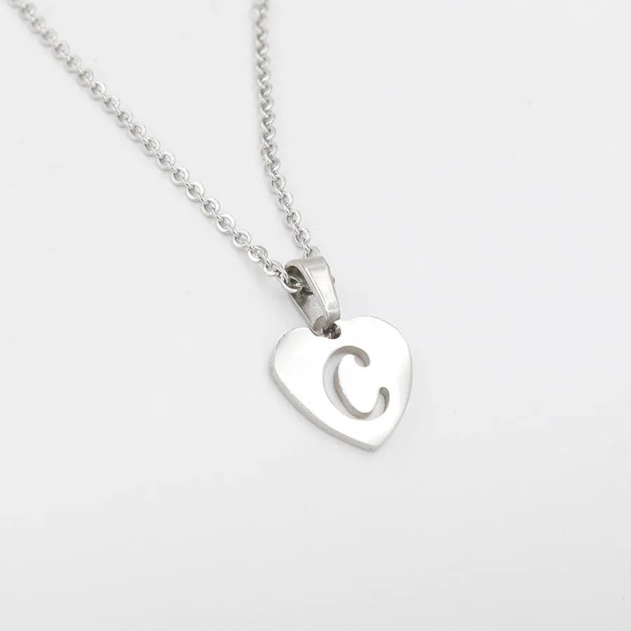 Hjerteanheng Hule Bokstaver Rustfritt Stål Dame Halskjede Smykker A-Å 26 Initialer Choker Halskjeder Gaver_voghion.com