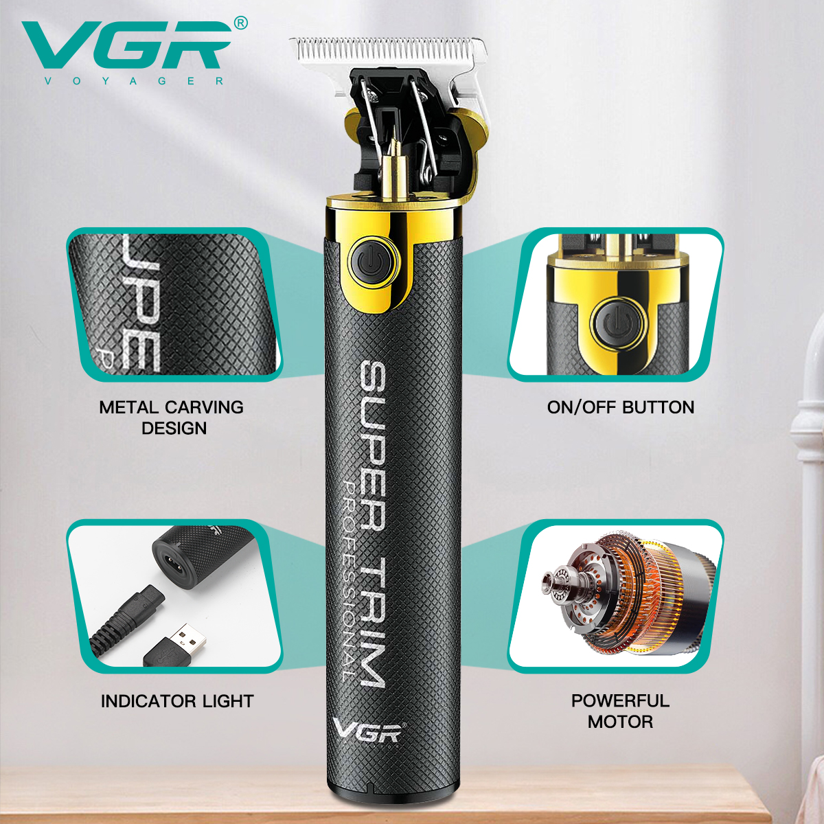VGR Professional Hair Clipper T9 Hair Cutting Machine Cordless Haircut Machine Rechargeable Bald Barber Trimmer for Men V-082_voghion.com