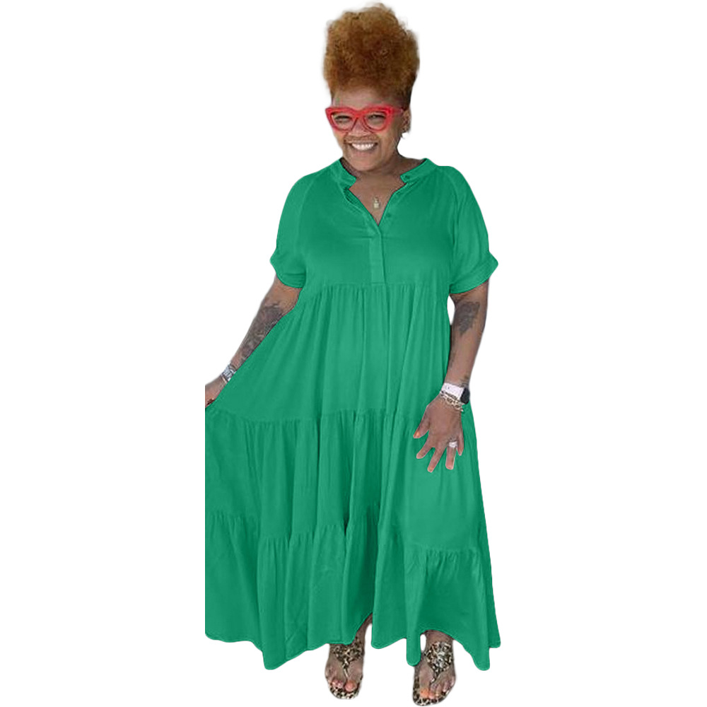 Abito con risvolto casual con bottoni alla moda da donna taglie forti_voghion.com