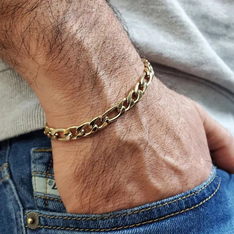 Gliederarmband, 7 mm Figaro-Kette, zierliches Gliederarmband für Männer, Edelstahlarmbänder, goldfarbene Armbänder, Unisex-Schmuck_voghion.com