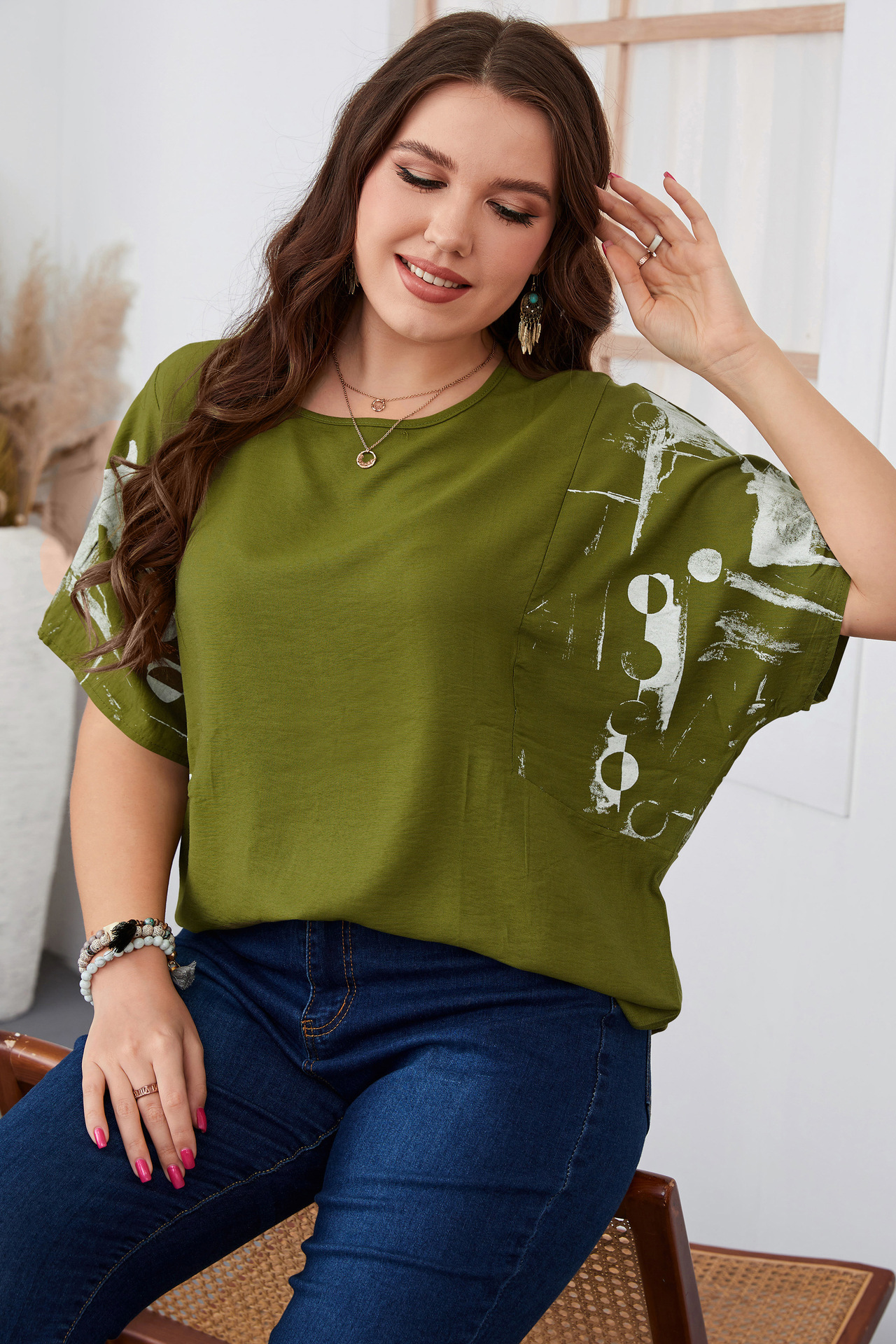 Camicia estiva da donna di grandi dimensioni a maniche corte ampia_voghion.com