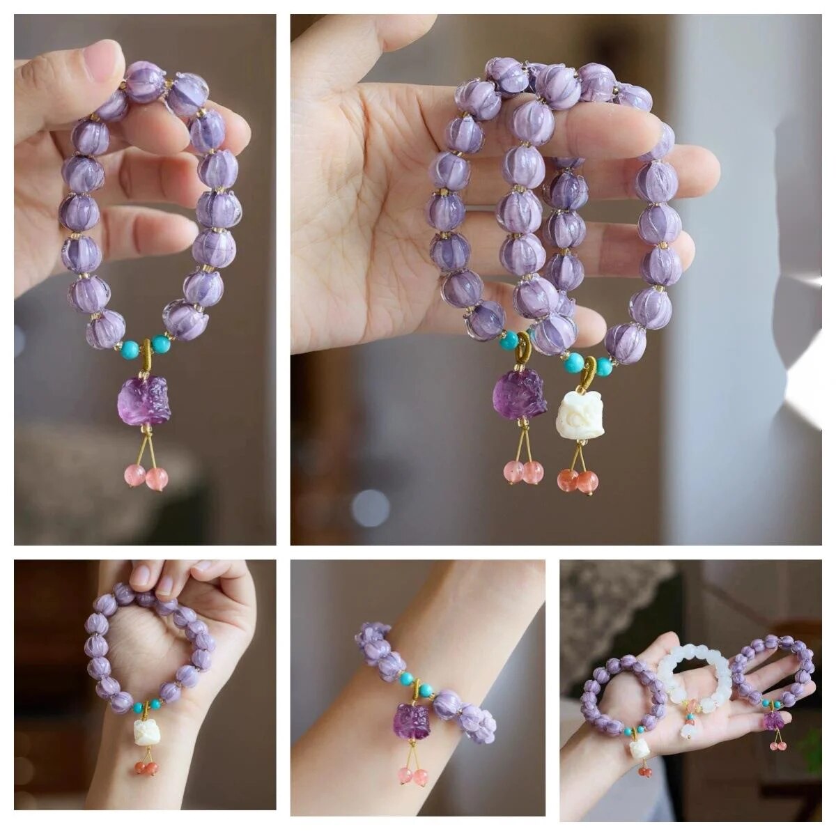 Neuer Tempel im gleichen Stil Dushan Lila Glas Lotus Hand Strang Eisklares Glas Lotus Hand Strang Erwachen Löwe Kulturspiel Hand Strang_voghion.com