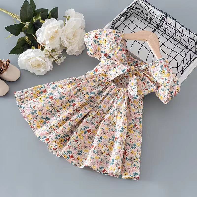 Robe princesse d'été en pur coton pour petites filles, nouvelle mode à la mode, à fleurs fragmentées, pour enfants, 2024
